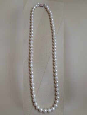 Genuine salt water White cultured pearl Necklace 16 In 925 Sterling silver Clasp